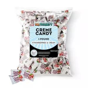 DOCTOR VARIETY Creme Savers 딸기  크림 하드 캔디 벌크 (0.5kg(1파운드)) - 개별 포장된 핑크 캔디, 클