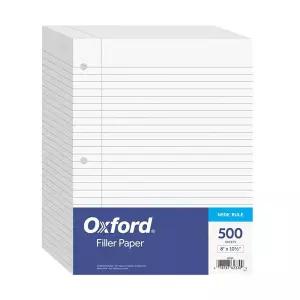 Oxford 필러 용지, 20.3 x 26.7cm(8 x 10-1/2인치) 너비의 유선 용지, 3홀 펀치, 3링 바인더용 루즈 리프