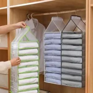 옷장행거 수납포켓 6칸 접이식 벽걸이 옷걸이