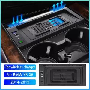 15W 차량용 무선 전화 충전기 BMW X5 F15 X6 F16 2014 2015 2016 2017 2018 2019 충전 패드 홀더 고속