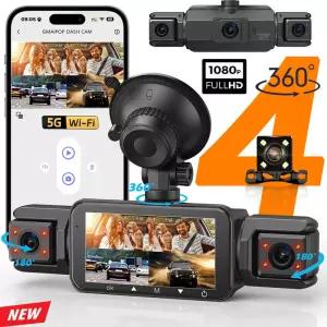 차량용 4채널 블랙박스 WiFi 주행 카메라 FHD 1080P 야간 시야 루프 녹화 하드와이어 키트 추가 차량