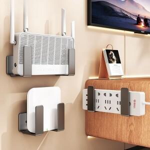 라우터 배치 랙 드릴링 없이 벽에 장착된 소켓 고정 브래킷 광 모뎀 셋톱박스 보관용 후크