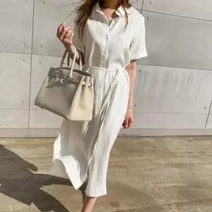 겨울원피스 시원한 린넨 여성 원피스 롱셔츠 스타일 반팔원피스