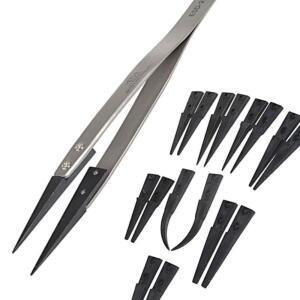 [2개구성] 스테인레스 핀셋 정전기방지 플라스틱 팁세트포함 족찝게 쪽집게 쪽찝게 AEW9CC4E4