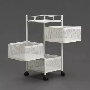철제 3단 트롤리 화이트 이동식 선반 바퀴달린