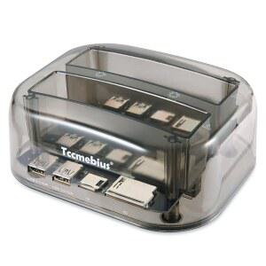 Tccmebius TCC-S865 USB 3.0 to SATA IDE 듀얼 슬롯 외장 투명 하드 드라이브 도킹 스테이션(카드 리더 및 2포트 허브 포함), 2.5 3.5인치 I /III HDD SSD 지원