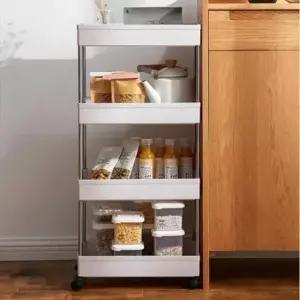 [생활] 틈새 수납 선반 이동식 4단 트롤리 우드 봉 바퀴형 수납함