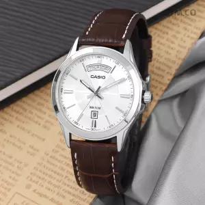 카시오 MTP-1381L-7A 클래식 라운드 데이데이트 정장 남자 가죽 시계 d