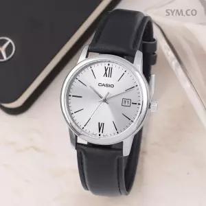 카시오 MTP-V002L-7B3 클래식 라운드 아날로그 정장 남자 가죽 시계 d