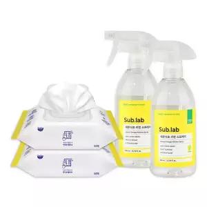 자우버 주방 다용도클리너 50매입 2개+서브랩 레몬식초 키친 스프레이 500ml 2개