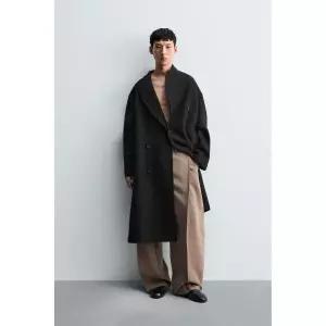 ZARA 부클 텍스처 더블 브레스트 코트 - 블랙 {WLM}