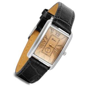 란카르도 레트로 빈티지 스퀘어 쿼츠 아날로그 시계 실버 톤 케이스 악어 패턴 갈색 가죽 비즈니스 캐주얼 드레스 손목시계