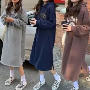 니트원피스 캐주얼 패션 여성 후드 카라원피스 기모 원피스 겨울