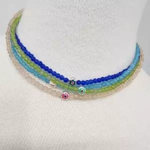 핸드메이드 캐츠아이 초커 실버 포인트 비즈 목걸이