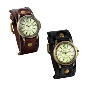 발렌타인데이를 맞아 남성용 빈티지 가죽 스트랩 와이드 밴드 손목시계 커프 쿼츠 워치