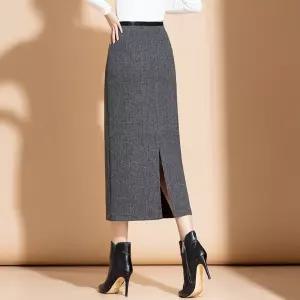 M1 여자 치마 스커트 회색 중장 정장 H라인 반체 우아한 반신 신여장 봄가을 JEN3