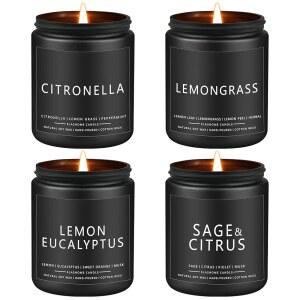 시트로넬라 캔들 야외, 야외 파티오 실내 가정용 향초 소이 병 - / 레몬 유칼립투스 레몬그라스 세이지 & 시트러스, 아빠와 남자를 위한 선물 (7온스 4팩)