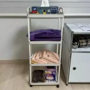 [생활] 이동식 수납 트롤리 4단 작업용 화이트 바퀴형 정리함 수납함