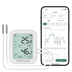 2pc 외부 프로브, 디지털 냉장고 온도계 습도계, 스마트 앱의 원격 데이터 기록 분석 알람이 포함된 프레시얼라이언스 온도 습도 로거 레코더 블루투스, 블루태그 TH30R-I