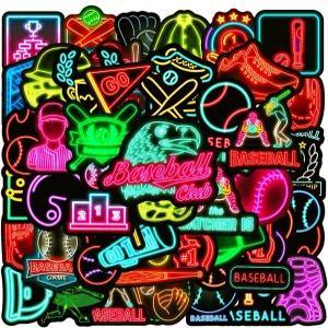50개 네온 야구 테마 방수 비닐 스티커 - 장식 및 파티 노트북 물병 스케이트보드 선물 선호