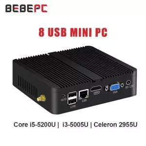 BEBEPC 팬리스 미니 인텔 i7 4500U i5 4200U 8USB 기가비트 이더넷 HDMI VGA 디스플레이 Win10/11 Linux Ub