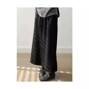 여자 스커트 니트 밴딩 하이웨스트 기모 겨울 일자 캐주얼 A라인 뒤 트임 롱 MACHI4