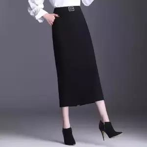 여성 힙업 중기장 슬릿 스커트 봄가을 H라인 원턱 데일리 오피스룩 MACHI1
