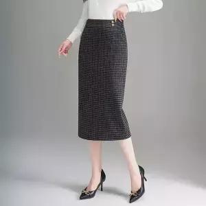 여성 깅엄체크 H라인 중기장 스커트 봄가을 그레이 백슬릿 오피스룩 MACHI1