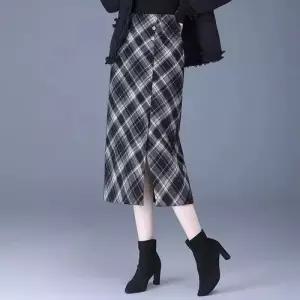 여성 블랙앤체크 일자 슬릿 스커트 봄가을 H라인 중기장 힙스터 치마 MACHI1
