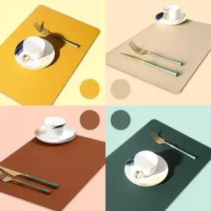 식탁매트 가죽 방수 주방 테이블매트 사각 컵받침 세트 플레이팅매트