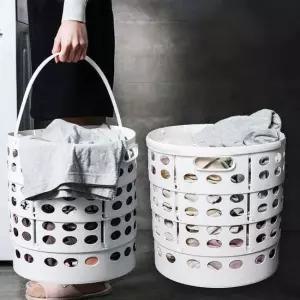 손잡이 빨래바구니 세탁바구니 세탁물 바구니 화이트 접이식 수거