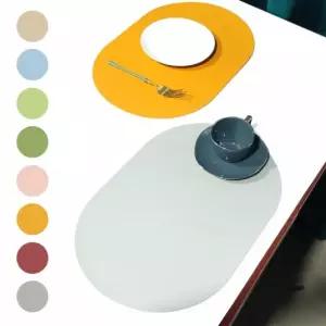 식탁매트 가죽 방수 주방 플레이팅 테이블 매트 타원