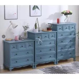 북유럽 원목 서랍장 수납장 선반 블루 럭셔리 엔틱 침실