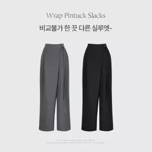 핫핑 [사선랩/하객룩추천] 프레츠 언발사선 랩 D링벨트 핀턱 와이드 롱슬랙스 (25~36)