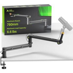 AA 오디오 액세서리 로우 프로파일 붐 암(헤비 마이크용 설계) 6.6lbs 적재 용량, 안정적인 기어 잠금 구조, 처지지 않음, 슈어 SM7B MV7+용 메탈 마이크 스탠드 데스