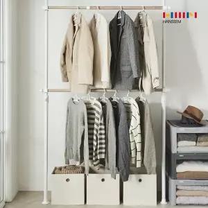 갤러리아 [한샘몰x왕자행거] 2단 드레스룸 행거_화이트우드 DIY 너비조절