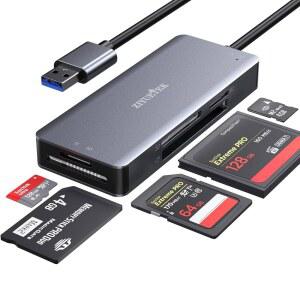 [미국배송] CF 카드 리더 USB 3.0에서 컴팩트 플래시 메모리 리더 어댑터 5GBPS 읽기 SDXC SDHC 마이크로 SD M2 MS 및 UHS-I 카드(그레이)용 5장 동시