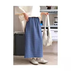 치마 롱 가을 캐주얼 여자스커트 A라인 루푸 스트라이프 뒤 트임 일자 원템3