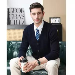 남성용 하프 니트 울 캐주얼 센스있는 코트 잉가오 도톰 자가드 스웨터 중년 단추가디건 DUCHI1