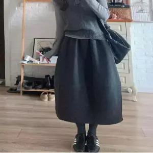 손오공 치마 여자 모직 그레이 데일리룩 중기장 정장 포플린 빅사이즈 A라인 배핏 슬림핏 KUK1