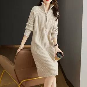 루즈핏 긴팔 니트 원피스 겨울 가을 데일리 여성 드레스 실내복 파자마 티셔츠 잠옷 카라
