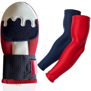 청소년 및 야구 슬라이딩 미트 가드 키트 - 패딩 보호 소프트볼 글러브 팔 슬리브 세트 u2013에는 빨간색 + 파란색 u2013 손 보호, 압박 슬리브, 액세서리가 포함되어 있습니다