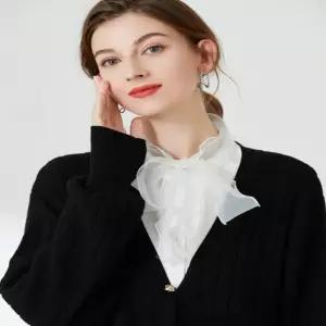 여성 러플 스트랩 포인트 페이크 넥케이프 블라우스