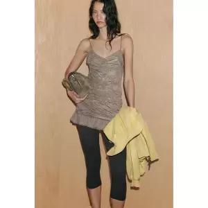 ZARA 레이스 셔링 미니 원피스 - 브라운 / 토프