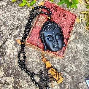 흑요석 부처님 염주 목걸이 선물세트 액막이 부적 불교용품 행운 원석 화산석 주얼리