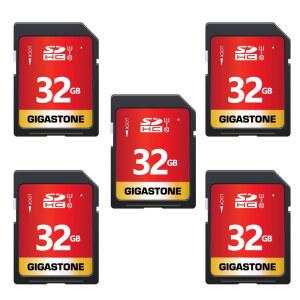 기가스톤 32GB SD 카드 5팩 UHS-I U1 클래스 10 SDHC 메모리 고속 풀 HD 비디오, 캐논 디지털 카메라, 스파이포인트 택타캠 WOSPORTS 트레일 미니 케이스 5개 포함