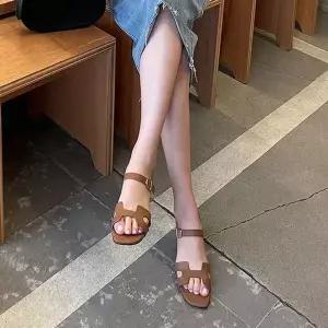 인기상품 소가죽 빅사이즈 와이드 스트랩 오픈 토 앵클 스트랩 플랫 샌들 6SS [WFM0451_260307]