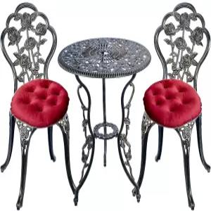 만돌린 파티오 테이블과 의자 야외 다이닝 세트 5개 방청 주조 알루미늄 비스트로 쿠션. 로즈 디자인(구리)