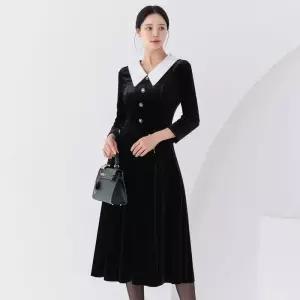 ~XXL까지 헨렌 플랫 빅카라 벨벳 플레어 원피스 겨울 오피스룩 하객룩 연말룩 모임룩 파티룩 빅사이즈12083