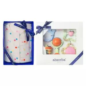 [갤러리아] (압소바출산,백일,돌,유아내의)엘리샤슬림반소내의+5종딸랑이세트(A1B-10384SET)